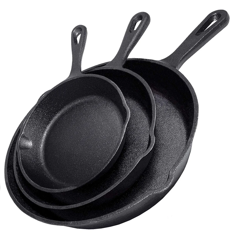 

3pcs/Set Cast Iron Frying Pan Non-stick Skillet Kitchen Frying Pot Breakfast Pan Omelette Pancake Pot Induction Cooking Cookware