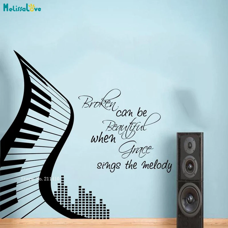 Large Music Abstract Piano Wall Stickers Broken Can Be Beautiful When Grace Sings The Melody Decal Vinyl Classroom Murals YT4931