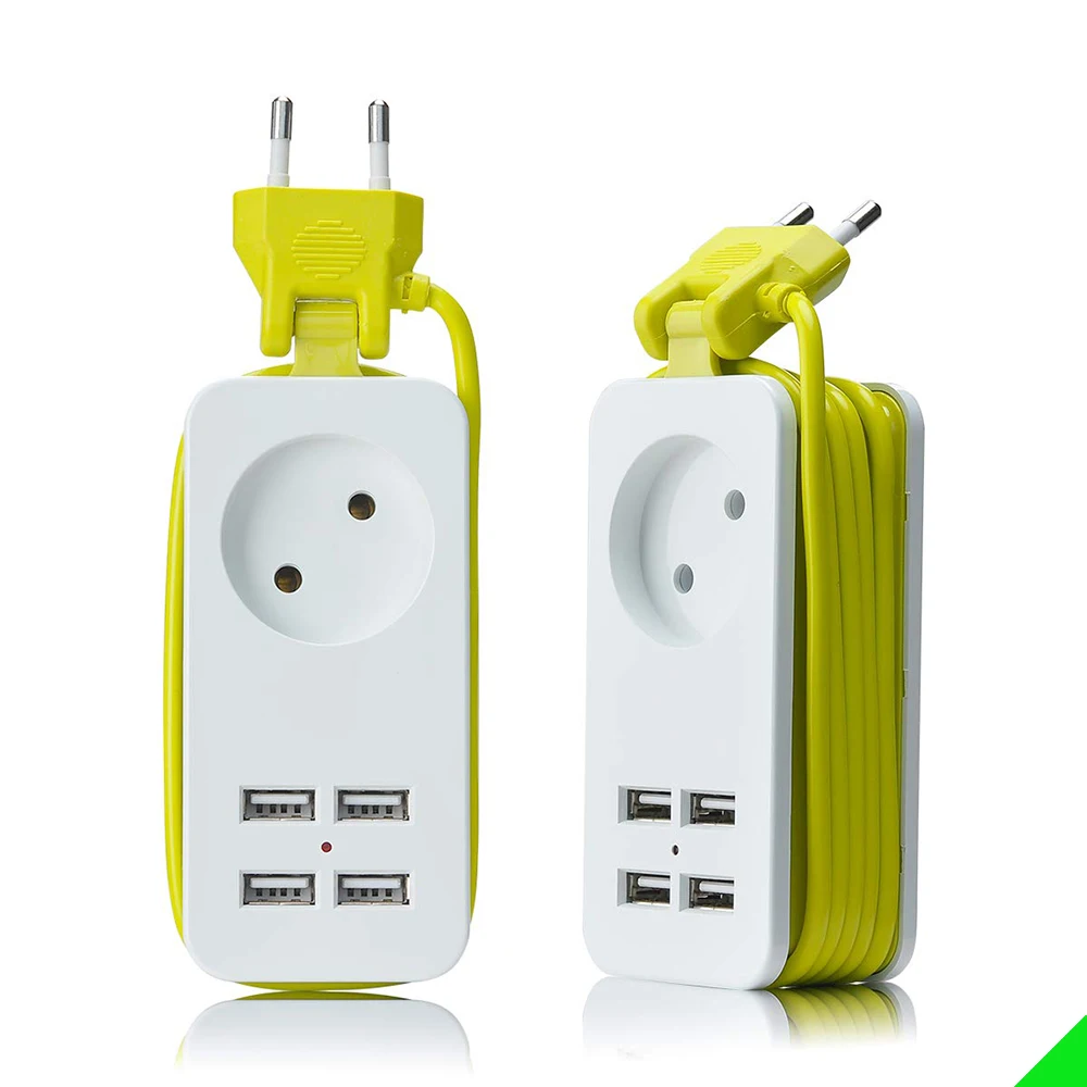 Ciabatta EU KC da 4.0mm/4.8mm con presa di prolunga portatile USB spina europea cavo da 1.5m adattatore da viaggio per ciabatta