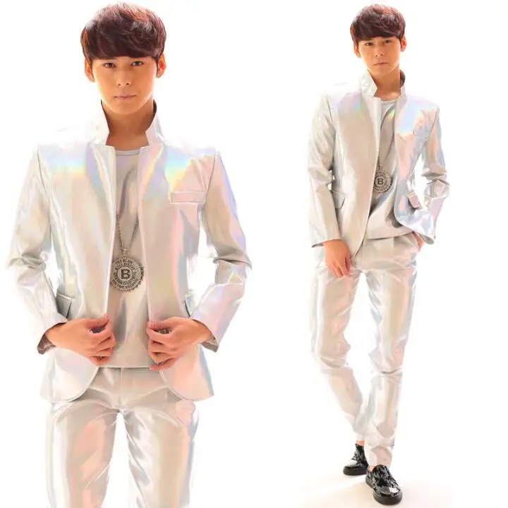 Holographic Suits Men Nightclub Singer Performance Dance Blazer Vest Pants Stage