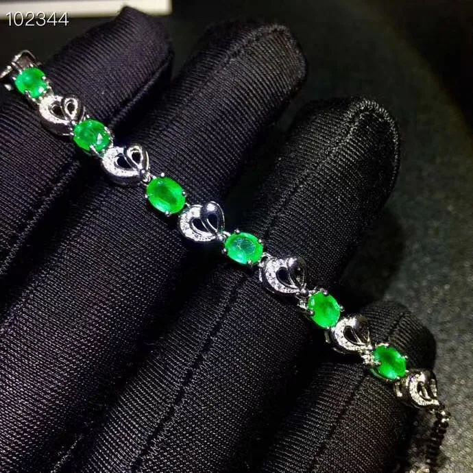 KJJEAXCMY boutique jewelry 925 sterling silver inlaid Natural emerald gemstone ladies bracelet support detection fashion