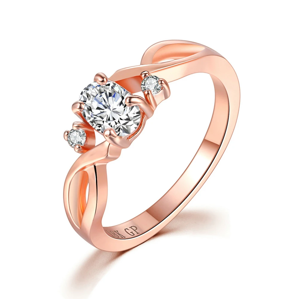 ZHOUYANG Wedding Rings For Women Simple Wavy Shape Four Claw Oval Cubic Zirconia Rose Gold Color Party Gift Fashion Jewelry R785