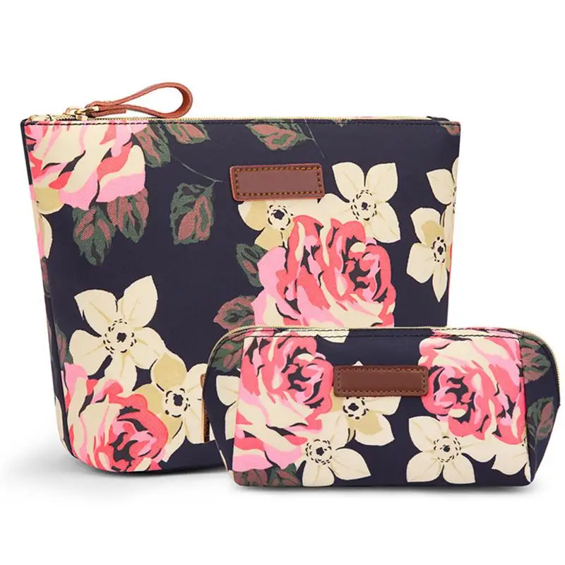 

2pcs Women Flower Travel Cosmetic Bag Makeup Bag Female Zipper Purse Pouch Cosmetics Make Up Bags Travel Beauty Organizer