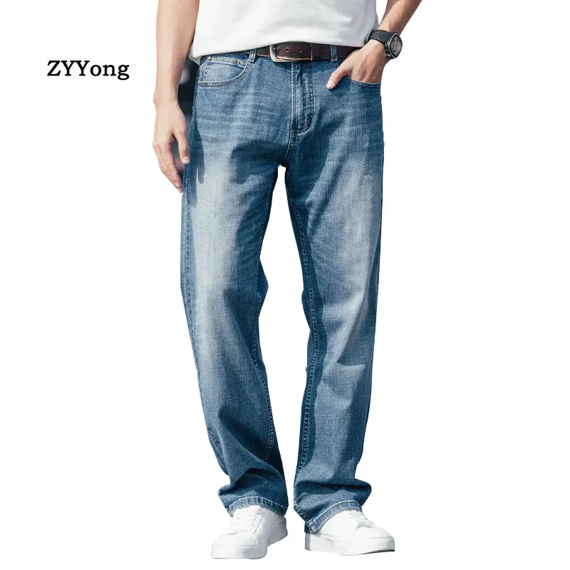 Summer Thin Section Men Jeans Wide Leg Denim Pants Loose Hip Hop Skateboard Elastic Jeans Straight Blue Trousers Baggy Pants