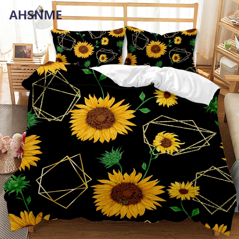 AHSNME Bright yellow sunflower Bedding Set Print Quilt Cover for King Queen Size Market can be customized pattern bedding