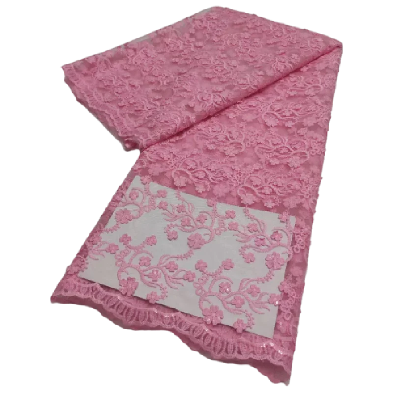 

Latest African Lace Fabric 2021 French Lace Fabric Dress Nigerian Tulle Lace Fabric For Wedding Party Lace Fabric pink