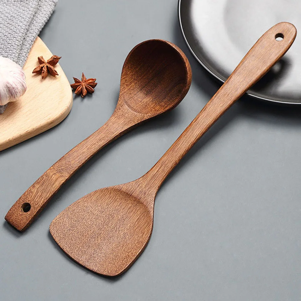 Wooden Kitchenware Long Handle Spatula Rice Scoop Vegetable Meat Cooking Shovel Mixing Spoons for Nonstick Pan Kitchen Tools