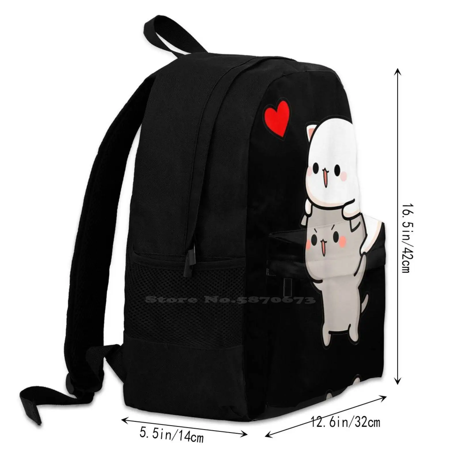 Mochi Peach Cat Goma Home My Love Valentines Lovers camiseta mochila para estudiantes escuela portátil bolsa de viaje amor gato Animal Mochi