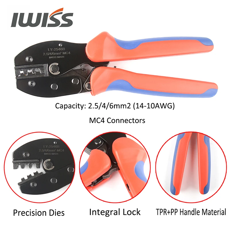 IWISS LY-2546B IWS3/4 Solar Crimping Crimper Plier Tool Kit Crimp 2.5/4/6mm2 range with Stripper, Cutter, Spanners,  Connectors