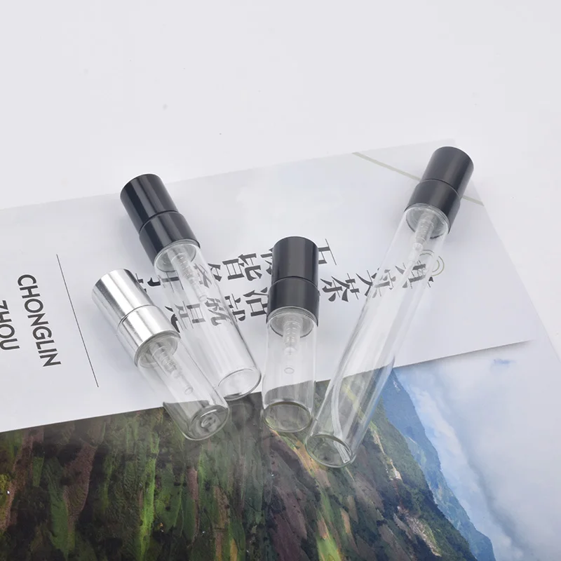 100 Stück 2ml 3ml 5ml 10ml Glas-Zerstäuberflasche, nachfüllbar, bunte Aluminiumkappe, Parfüm-Sprühflasche, Reisebehälter – Detail 5