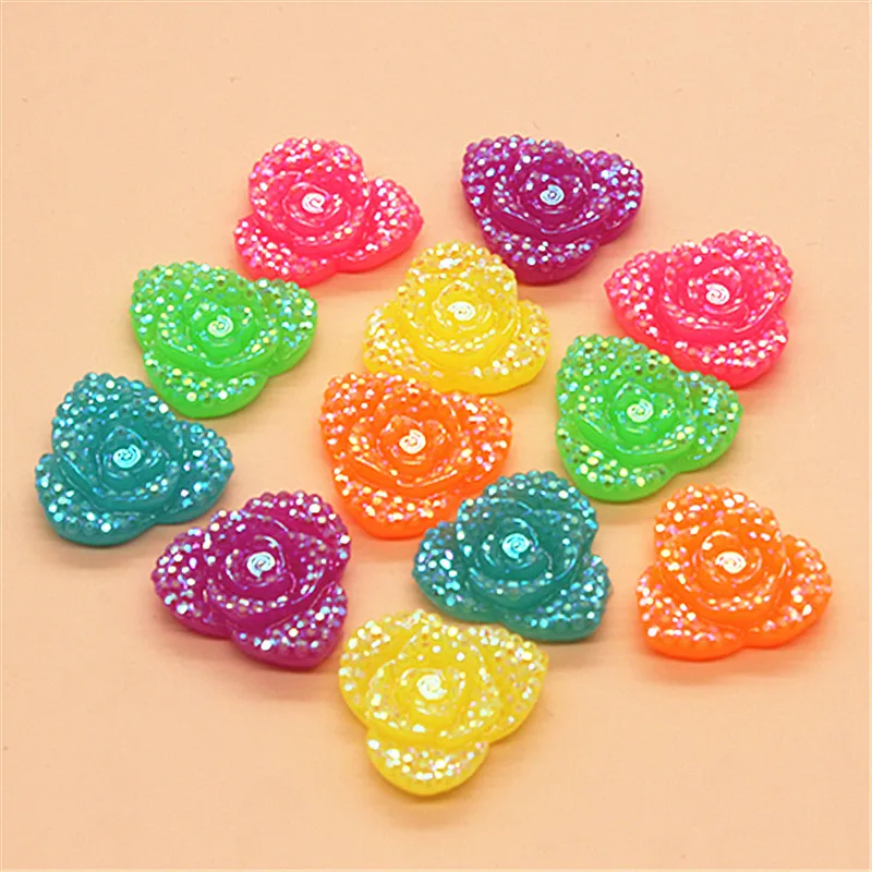 30pcs 18mm Mix Colors Shiny AB Resin Three-Petal Flower FlatBack Cabochon DIY Craft Decoration