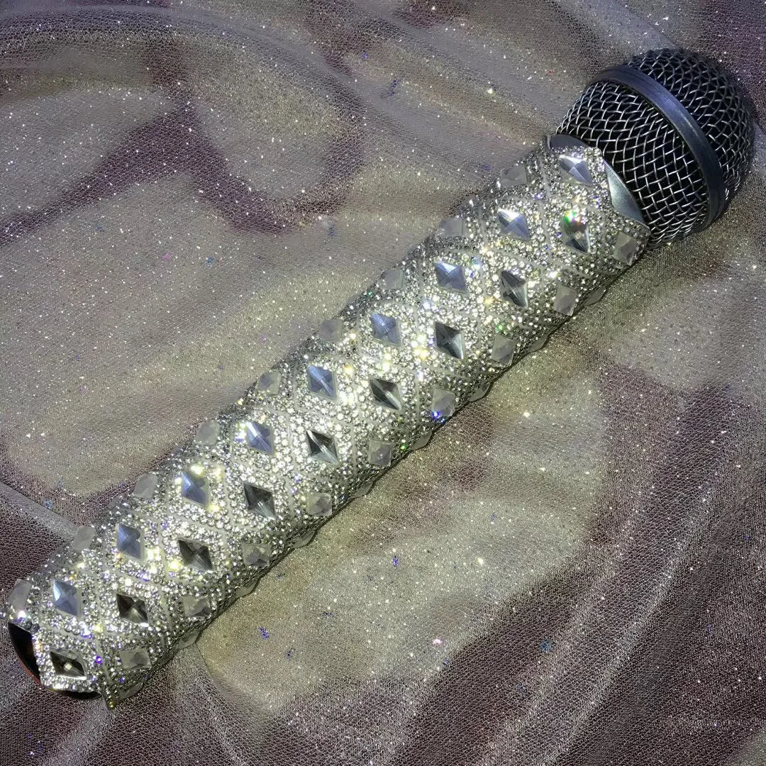 Singer Sparkling Diamond Rhinestones Microphone Case Personality Performance Accessories Flashing Bar Dance Stage Show