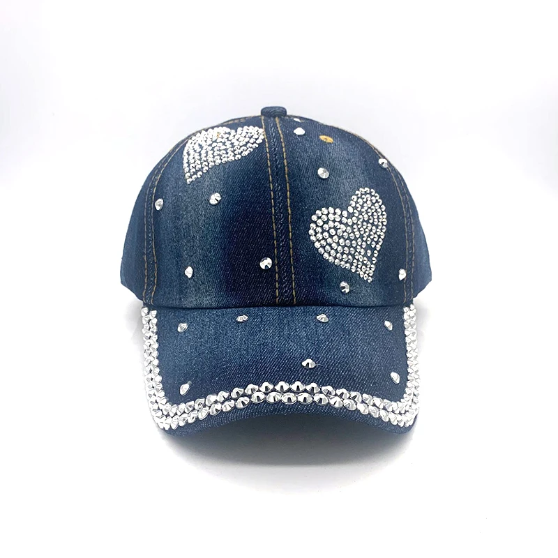 New High Quality Cool Denim Baseball Cap Rhinestone Hip Hop Adjustable Snapback Hat Gorra For Women