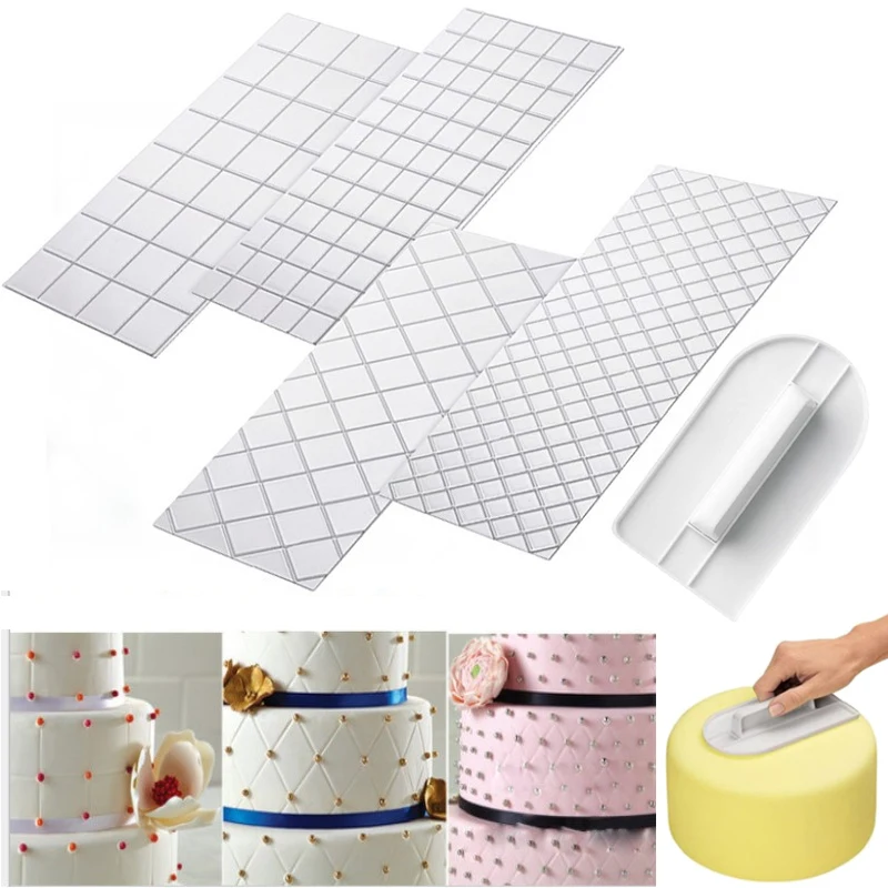 4Pcs/Set Texture Sheet Set Tyre Texture Mat for Sugar Craft Decor Cookie Cupcake Fondant Cake Mold Baking Tool Cutter Cake Tools