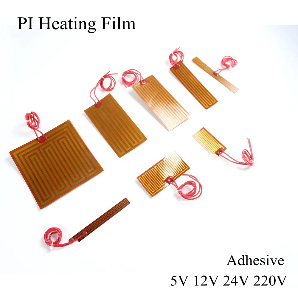 30x20mm 5V 12V 24V 110V 220V PI Heating Film Polyimide Adhesive Electric Heater Plate Panel Pad Mat Fuel Foil Oil Engine Tank