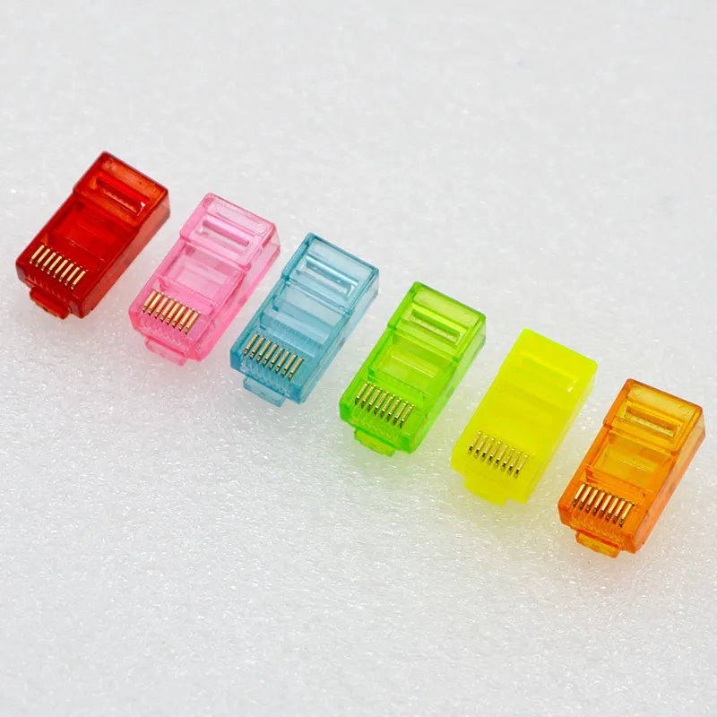 10pcs NEW RJ45 Network Connector CAT5e Ultra five kinds 8P8C Color Crystal Head Terminals for utp Ethernet Cable Free shipping