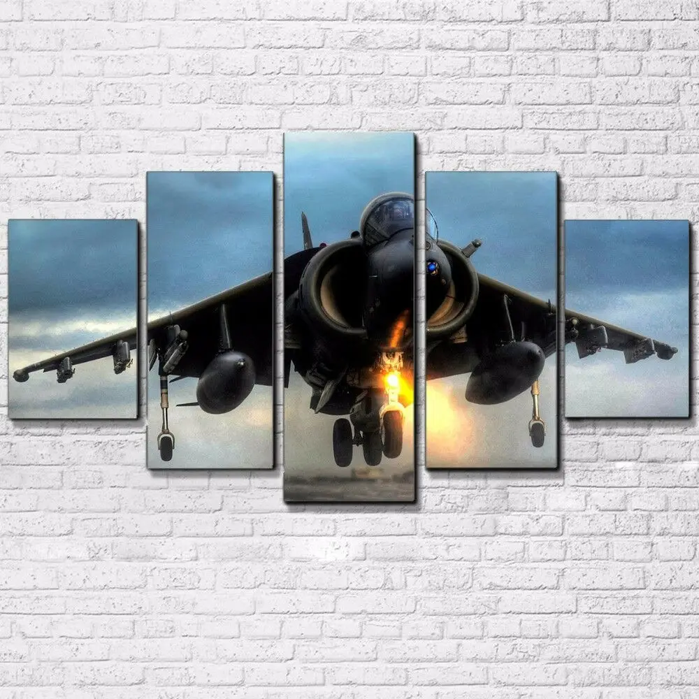 

No Framed Canvas 5Pcs Vintage Aircraft Flying Over Sunset Wall Art Posters Prints Pictures Paintings Home Decor Decorations