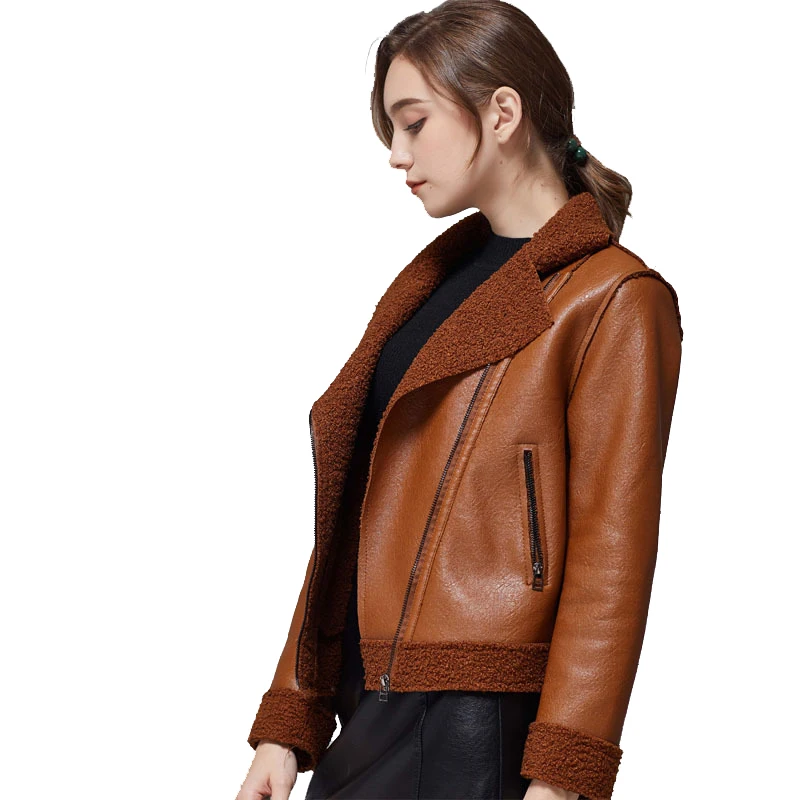 

New autumn leather coat women's overcoat short slim mom leather jacket women's lapel fur winter jackets 2022 women's Tops