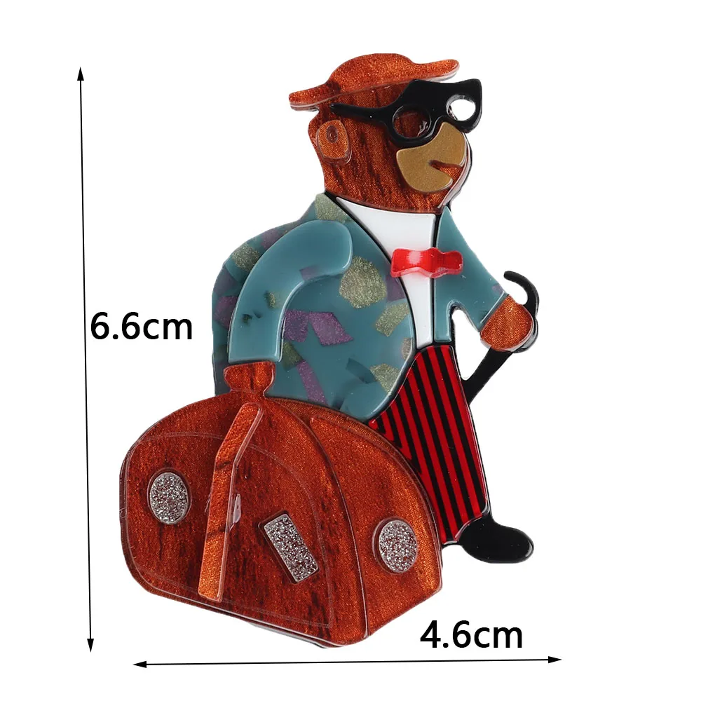 New Punk Cartoon Mr Bear with Traveling Bag Acrylic Brooch For Women Cute Resin Lapel Pins Brooches Badge Fashion Jewelry Gifts view 2