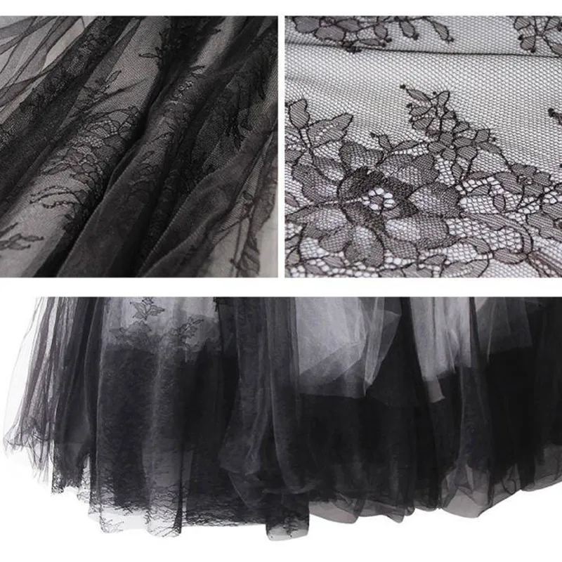 Maxi Long Luxury Soft Tulle Skirt Lace stitching Gothic White Black Pleated Tutu Skirts Womens Vintage Petticoat lange rok jupes