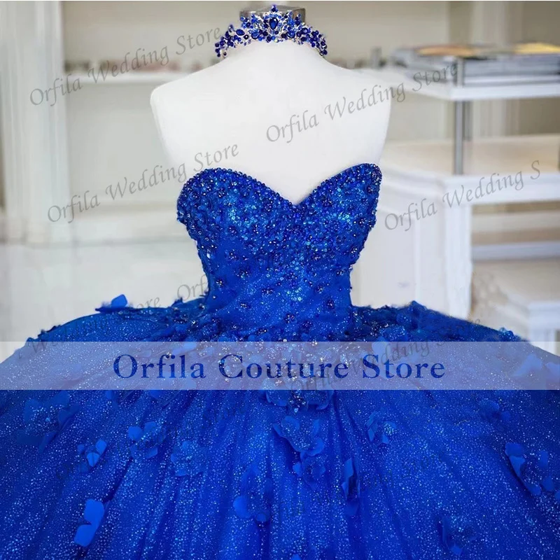 Azul real rainha quinceanera vestidos 2021 contas de renda princesa festa doce 16 vestido de baile vestidos de 15 años mangas destacáveis