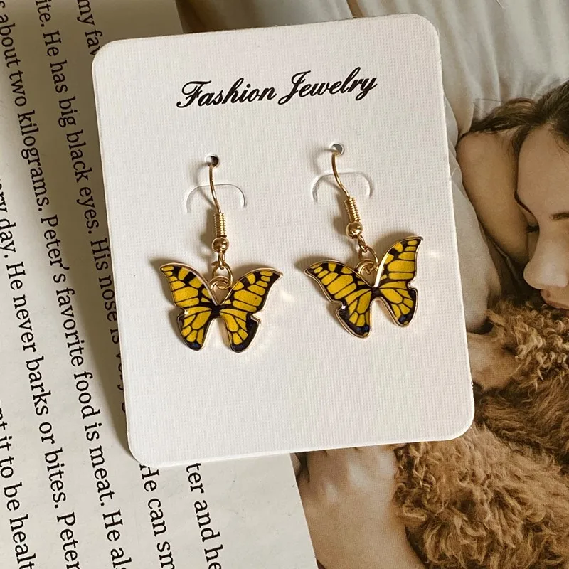 Golden Color Butterfly Drop Earrings for Women Korea Style New Fashion Colorful Dangling Earrings for Women Blue Purple Jewelry