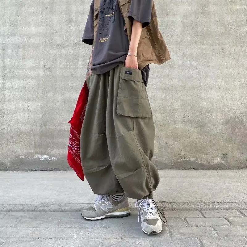 Y2k Baggy Cargo Pants 100% Cotton Joggers Streetwear Ankle-Length Casual Harem Long Trousers Men Wide Leg Oversize 2023 New