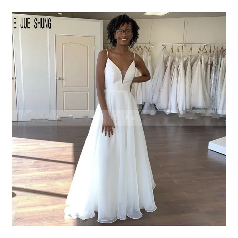 

E JUE SHUNG African Wedding Dresses For Women Spaghetti Straps Lace Up Back A-Line Beach Wedding Gowns Robe de Mariage Customize