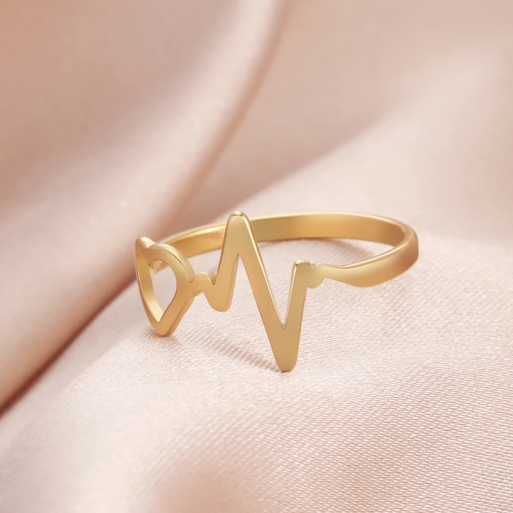 Cazador Fashion HeartBeat Rings Women Doctor Nurse Stainless Steel Hollow Heart Finger Rings Jewelry Birthday Friends Gifts 2024