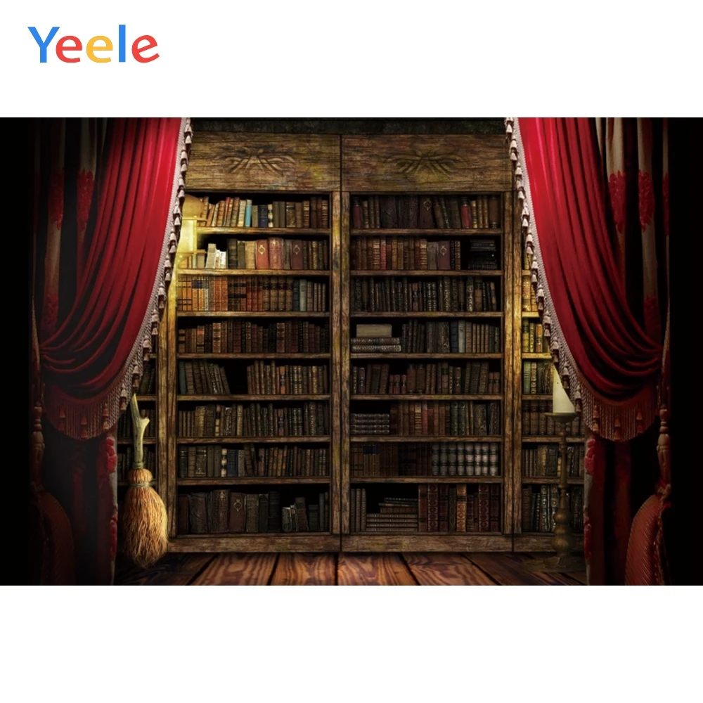 Yeele Vintage Curtains Wooden Bookshelf Candlelight Books For Photo Studio Photographic Backdrop Photocall Backdrop Photography