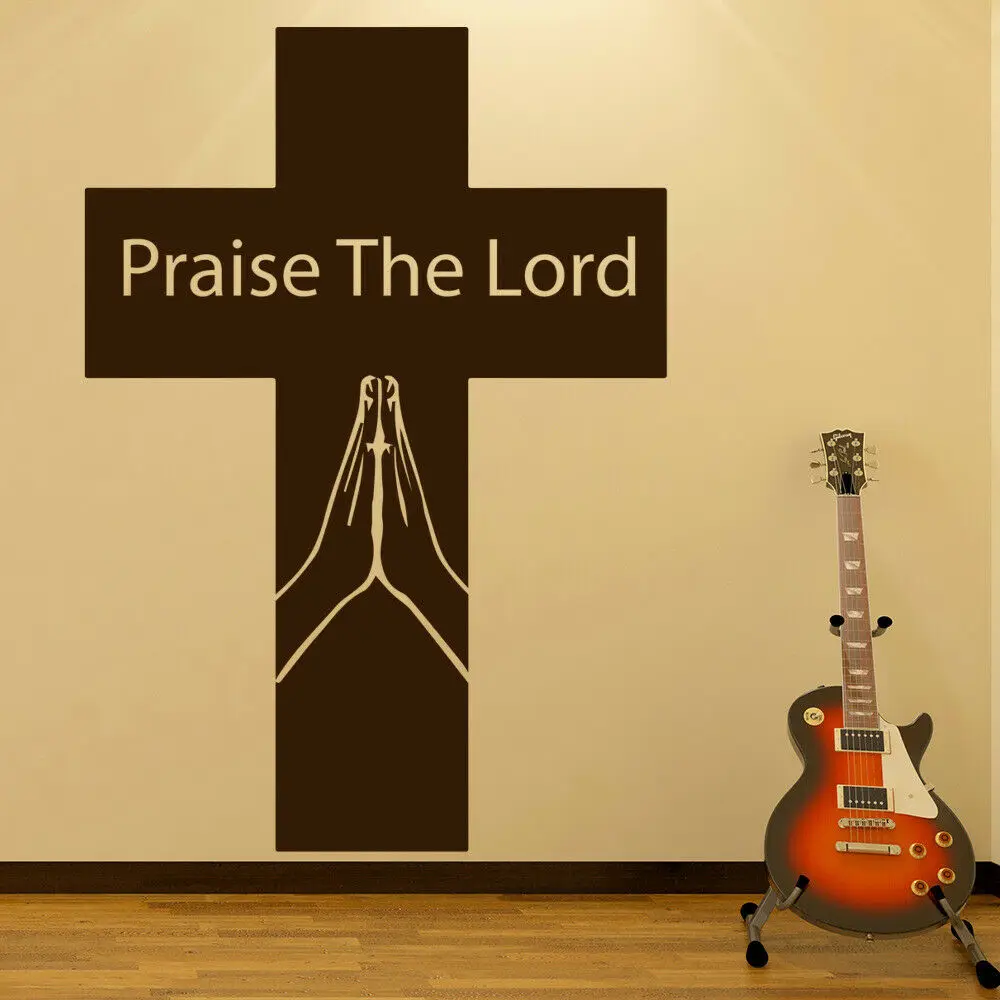 Praise the Lord Wall Decal Quotes Lettering Christian Cross Art Mural Vinyl Window Stickers Bedroom Church Interior Decor M872