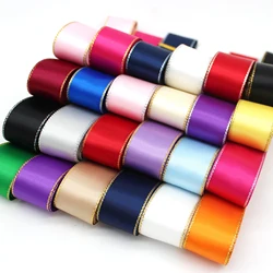 Gold Silver Edge Double Face Satin Ribbons Solid Color Fabric Gift Wrapping For DIY Accessories Decorative Sewing Needleworks