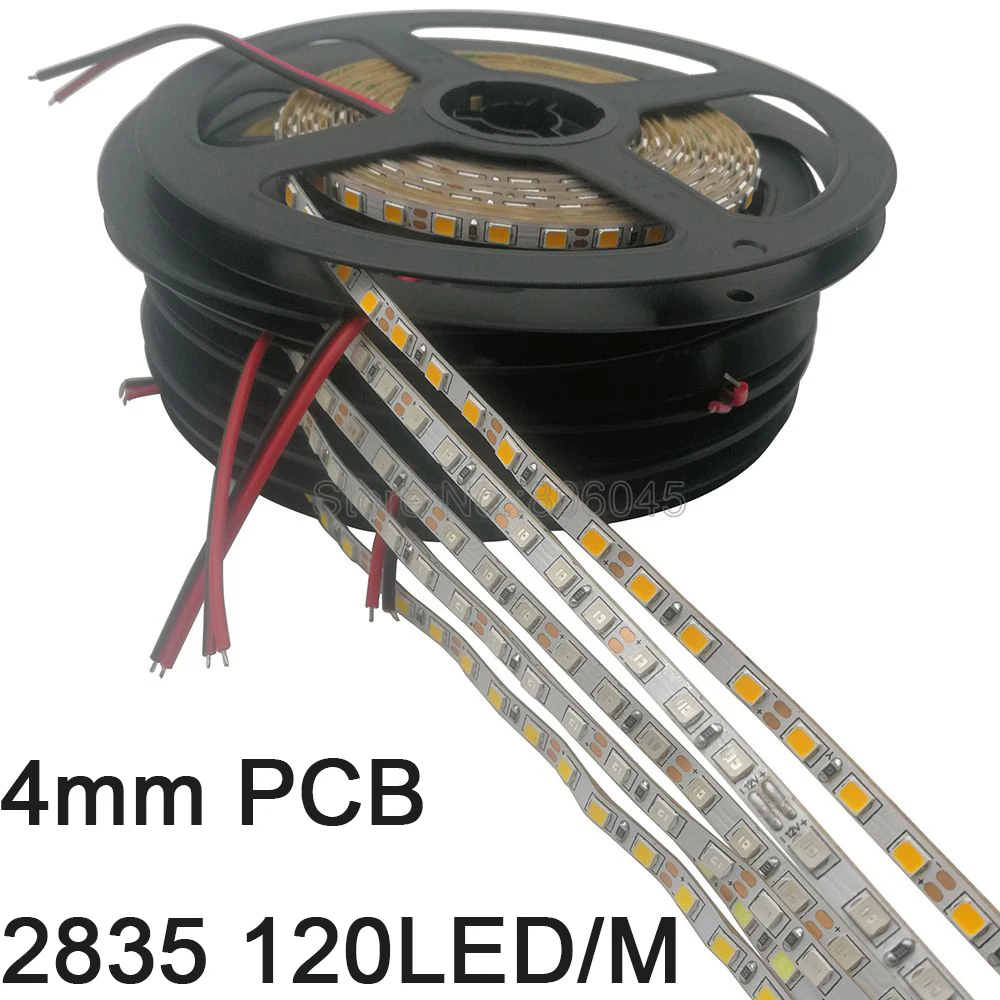 Лента светодиодная, 4 мм, узкая, ширина 5 м, 2835, 120LED/m, 600SMD, 12 В, гибкая лента белого, теплого, белого, синего, зеленого, красного, желтого