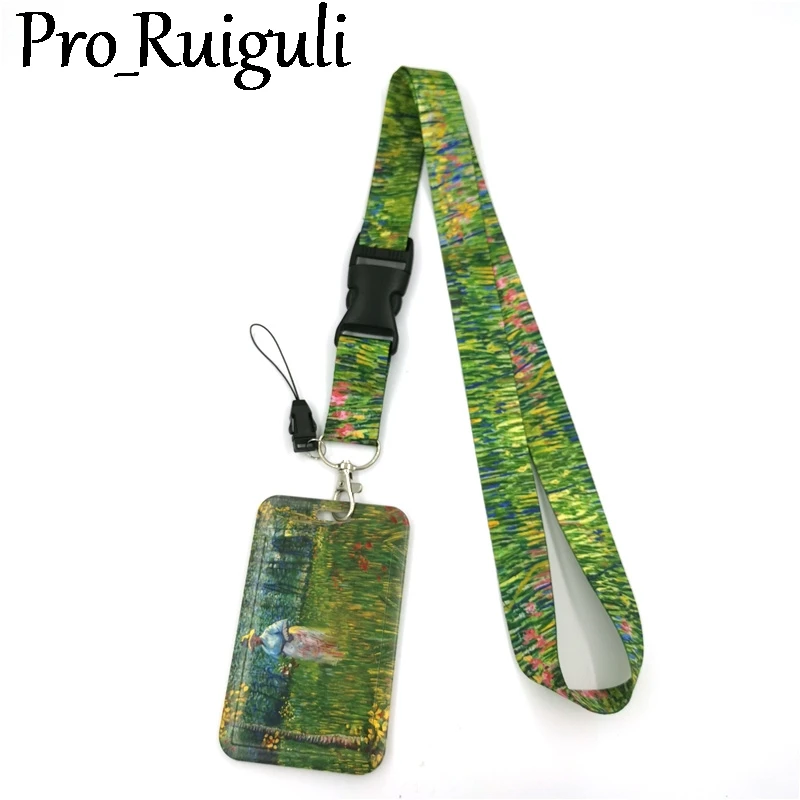 Van gogh Painting Patch of Grass Fashion Lanyard ID Badge Holder Bus Pass Case Cover Slip Bank Credit Card Holder Strap Holder