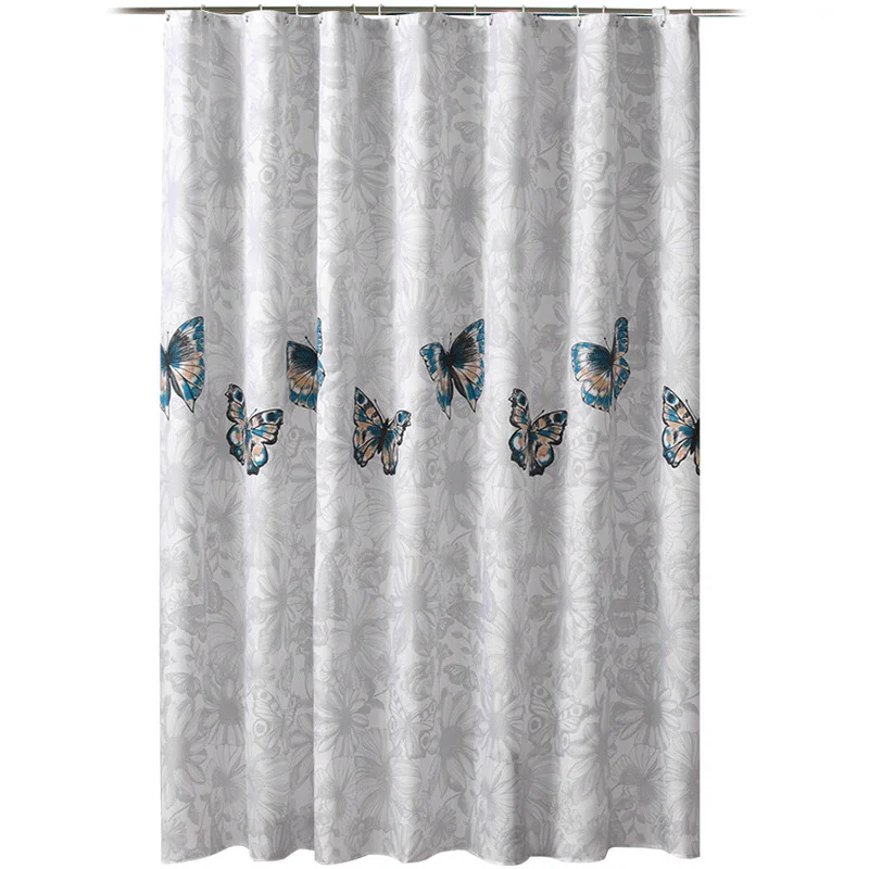 Elegant Butterfly Pattern Shower Curtain Bathroom Curtains with Hooks Eco-Friendly Polyester Cloth Curtain for Home Bath Decor