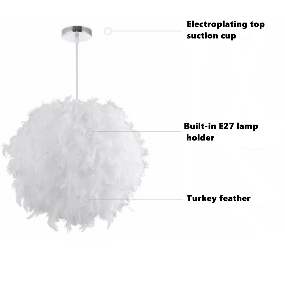 30CM White Feather Shade Droplight Lamp Hanging Ball Bedroom LED Ceiling Light KYY1008