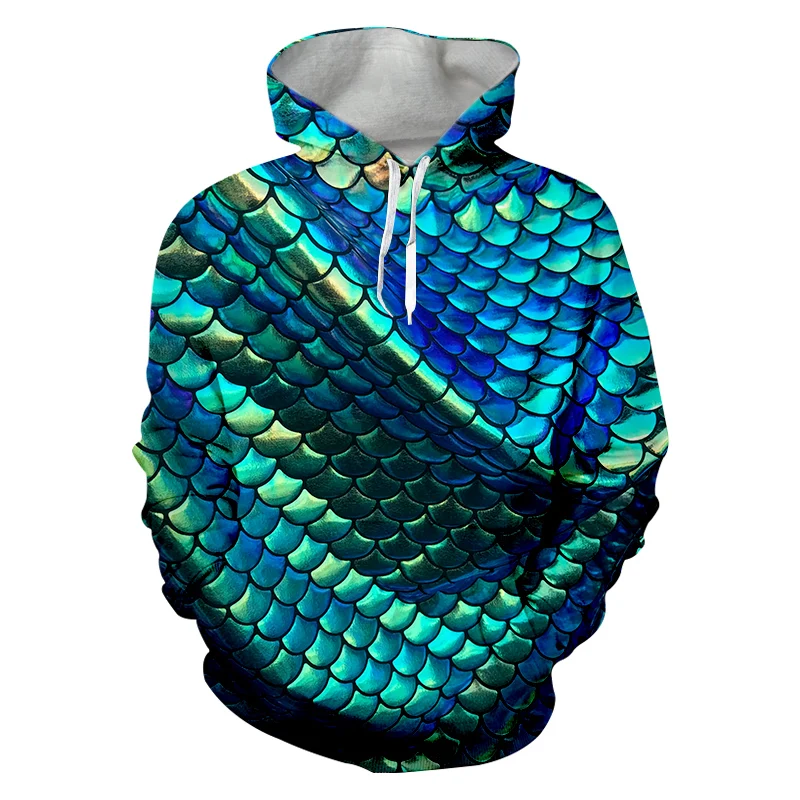 Men Women's Colorful Fish Scales Wave Sweatshirts Long Sleeve 3D Hoodies Sweatshirt Pullover Tops Blouse Pullover Hoodie Tops