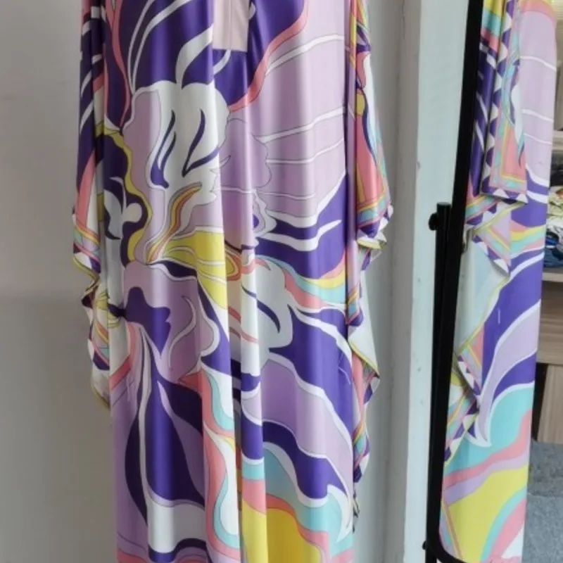 

purple abstract floral cross border maxi knitted dress women robe 20 summer long casual beach sexy loose dresses plus size