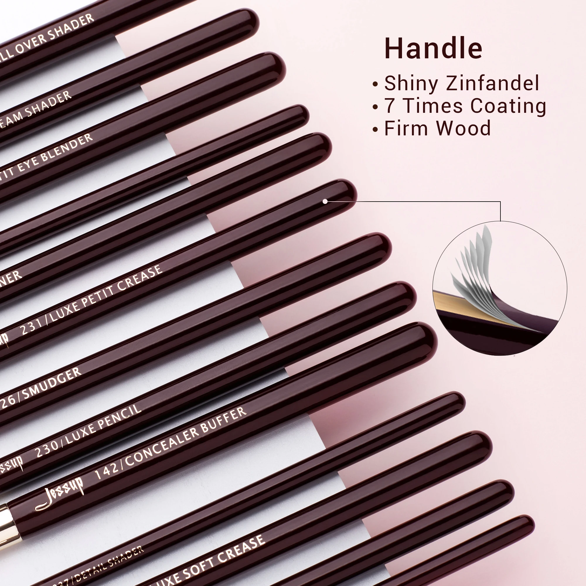 Jessup Makeup Brushes Set 15pcs Eye Make up Brush Eyeshadow Liner Eyebrow Blending Concealer Zinfandel/Golden Synthetic Hair