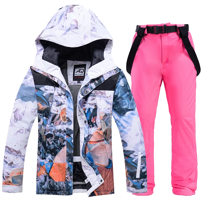 Traje de esquí para mujer, conjunto de chaqueta de esquí gruesa y cálida a prueba de viento, pantalones, chaquetas de Snowboard impermeables, trajes