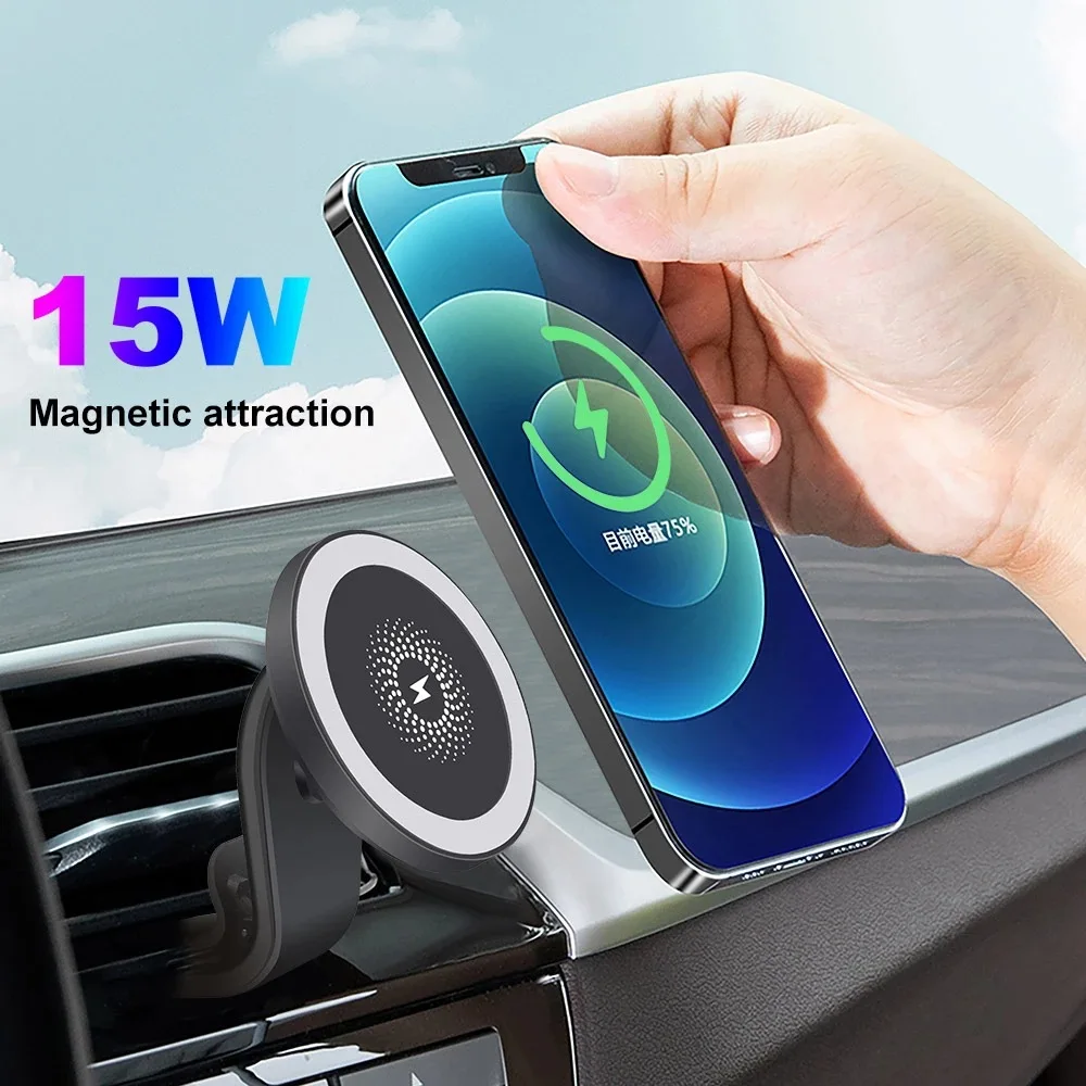 15W 360° Rotating Magnetic Car Mount Wireless Charger Bracket Holder For iPhone 13 12 Pro Max Mini Mag Safe