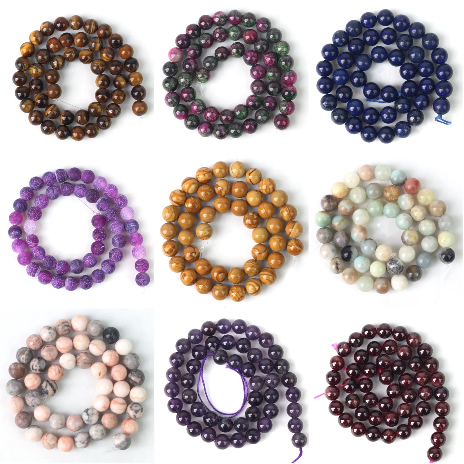 Natural Round Tiger Eye Amazonite Amethysts Turquoises Agates Garnet Spacer Loose Stone Beads For Jewelry Making DIY Bracelet image 5