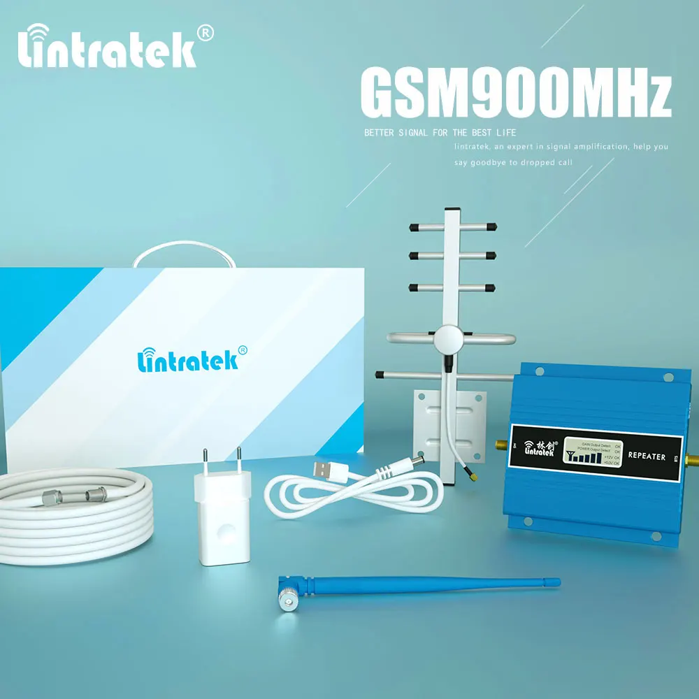 Lintratek GSM 900Mhz 2G Repeater Cellular amplifier gsm 900 2g  Mobile Phone Signal Booster Repeater  + Yagi Antenna full kit