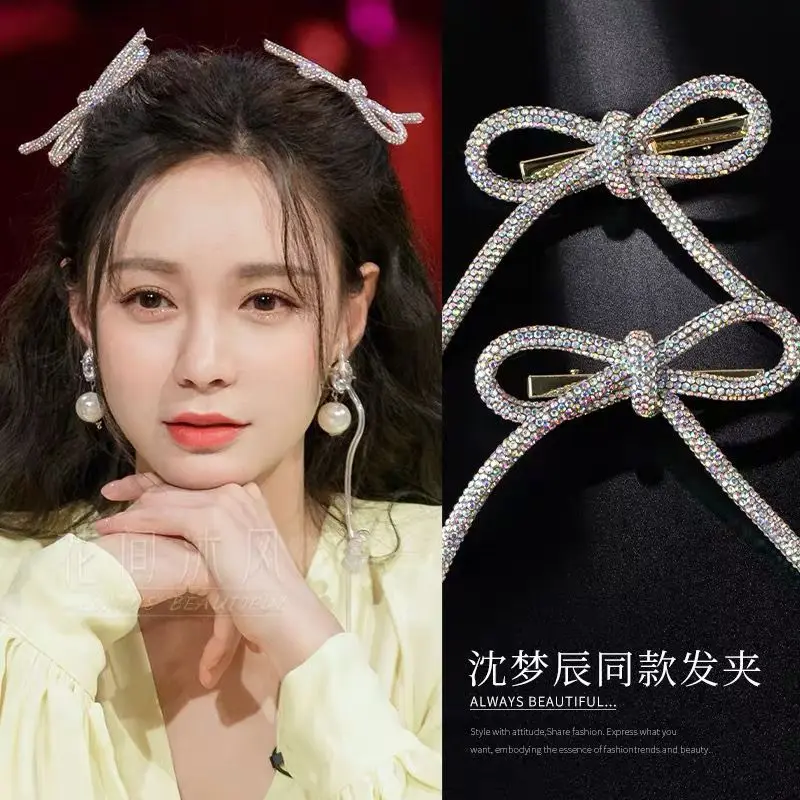 Bow hair clip top clip side clip full of diamonds Korean style foreign bangs clip Korean hair clip hair accessories