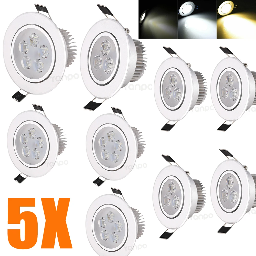 

5X 3W 5W LED Recessed Ceiling Down Light Panel Lamp Cool Warm Natural White 220V 110V Downlight Spotlight for Home Office Hotel