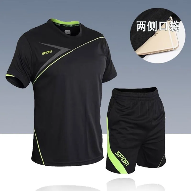 2020クイックドライスポーツスーツ衣装メンズランニングセットジムフィットネス服の夏の男性サッカーセットスポーツウェア