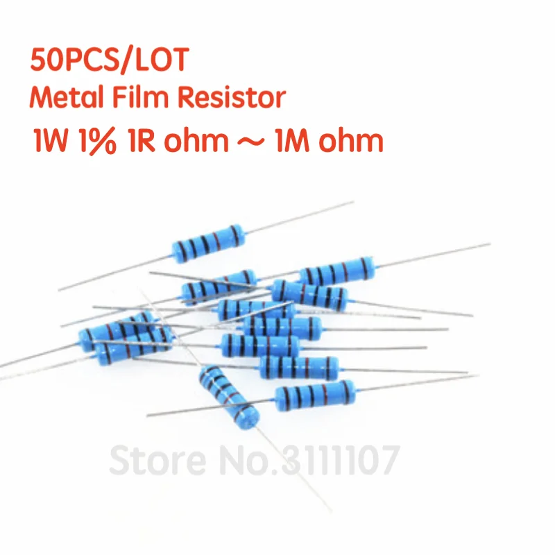 

50PCS/LOT 1W 1% Metal film resistor 1% 1R ~ 1M 2R 10R 22R 47R 100R 330R 1K 4.7K 10K 22K 100K 470K 51 22 47 330 ohm resistance