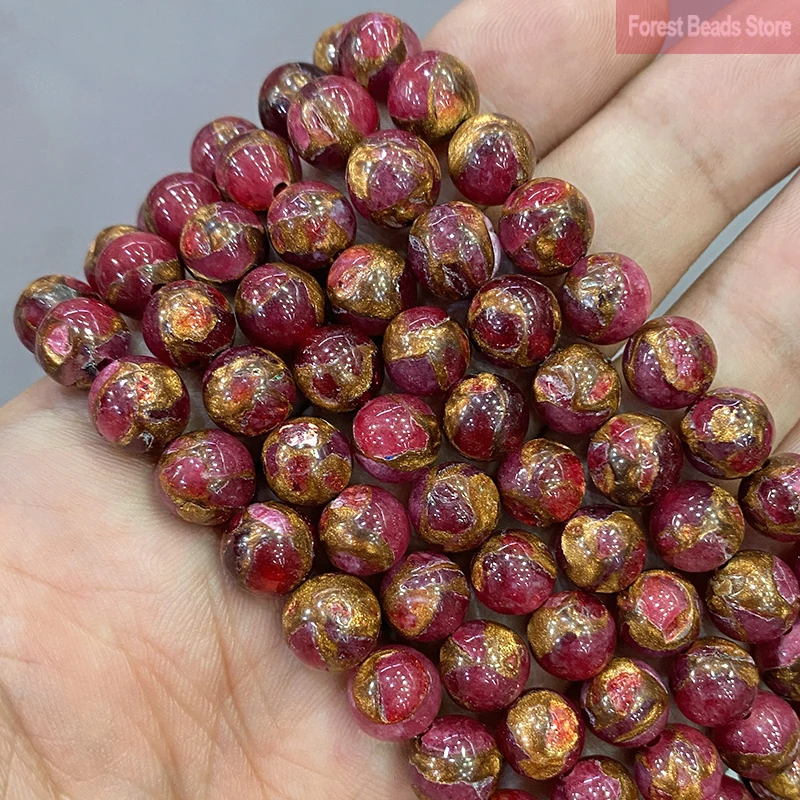 Natural Golden Stripe Red Cloisonne Stone Loose Round Beads 15\