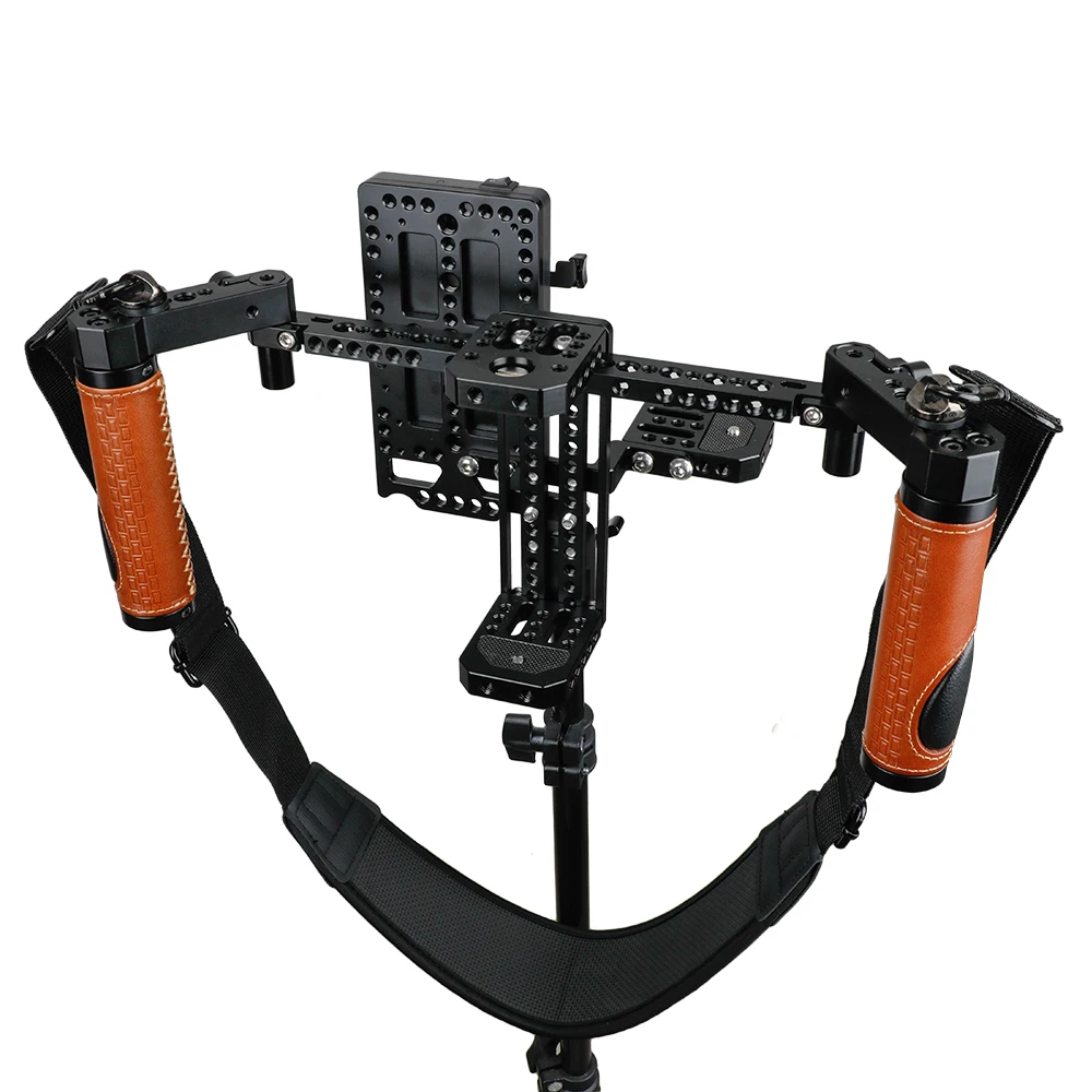 HDRIG Camera Director’s Monitor Cage Rig with Handle Grips Neck Strap V-lock Power Supply Splitter for 5‘’ 7‘’ Monitor