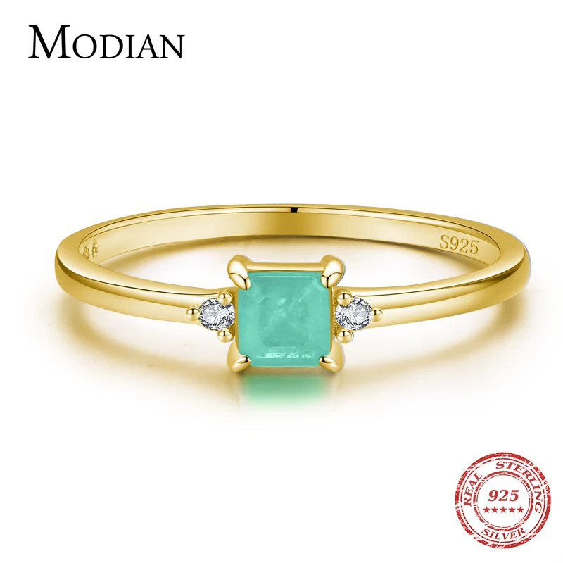 Modian New 925 Sterling Silver Fashion Emerald cut Tourmaline Finger Rings For Women Elegant Simple Paraiba Silver Fine Jewelry